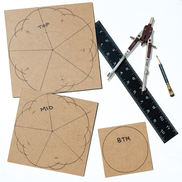Drawings transferred to hardboard to be cut out with a jigsaw.