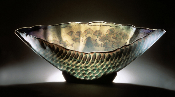 1 Peaceful Passage, 8 in. (20 cm) in height, colored porcelain, fired to cone 8, 2003. 