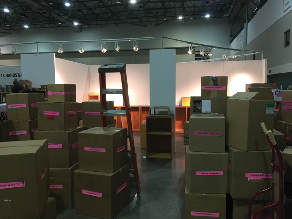 2 Northern Clay Center’s 1600 plus highly organized pots waiting for their temporary Gallery Expo space at NCECA in Kansas City.