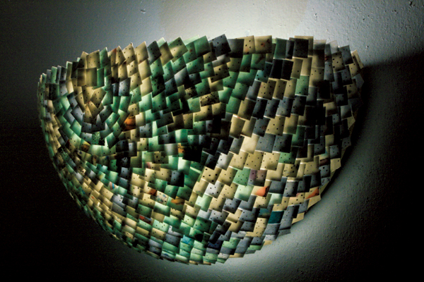1 Curtis Benzle’s ASCA Sconce, 12 in. (30 cm) in length, porcelain, glass, 2014.