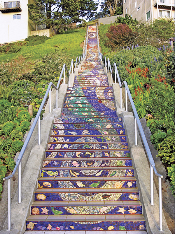 1 Aileen Barr and Colette Crutcher’s 16th Avenue Tiled Steps, 82 ft. (25 m) in height, handmade tile and mosaic, San Francisco, 2005. 