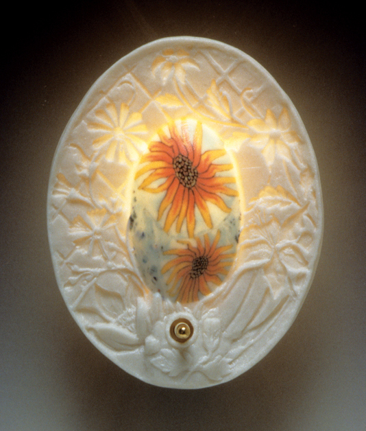 6 Nightlight, 3½ in. (9 cm) in height, colored porcelain, carved wax, fired to cone 8, 2011. 