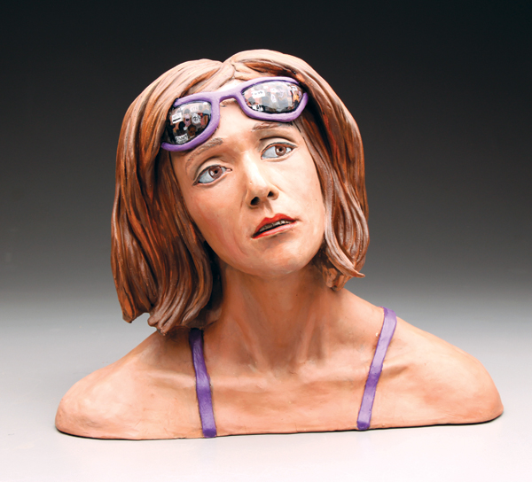 Nathan Murray’s Where do I fit into this? 20 in. (51 cm) in height, earthenware, underglaze, acrylic wash, 2016.