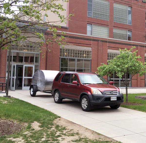 Leaving the SU Art Galleries with the mobile gallery in tow. Photo: David Broda.