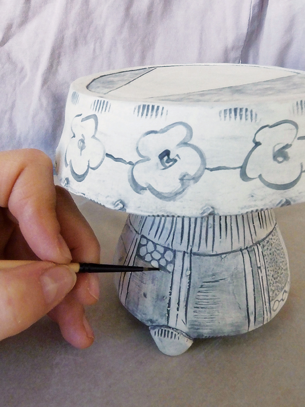 15 Vary the opacity of the underglaze by diluting with glycerin or water.