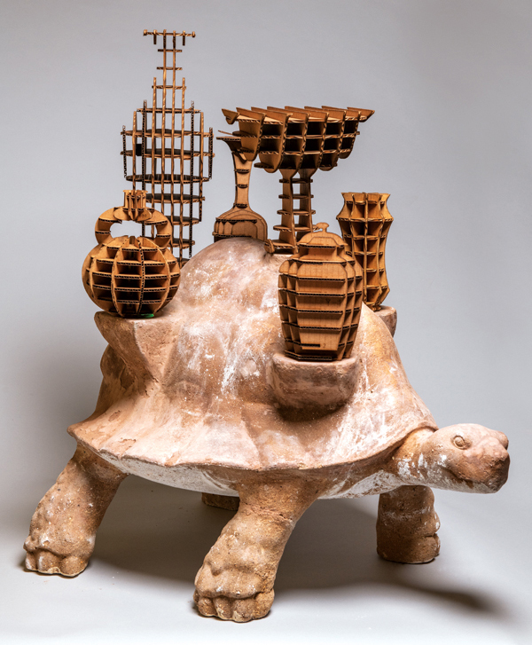  6 Jealous Potter III, 35½ in. (88 cm) in height, molded Jingdezhen stoneware, PRC laser-cut cardboard, 2013–2018. 