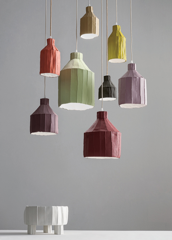 5 Sufi lamps and Tripode, to 17¾ in. (45 cm) in height, paper clay, 2019. Photos: Studio Auber. 