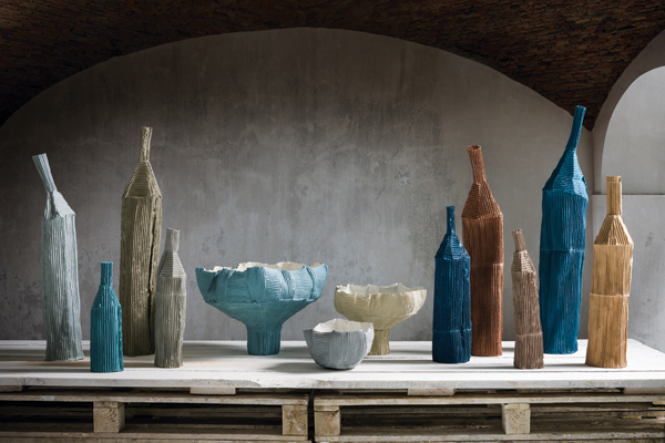12 Bottles and bowls, to 35½ in. (90 cm) in height, paper clay, 2009. Photos: Studio Auber.