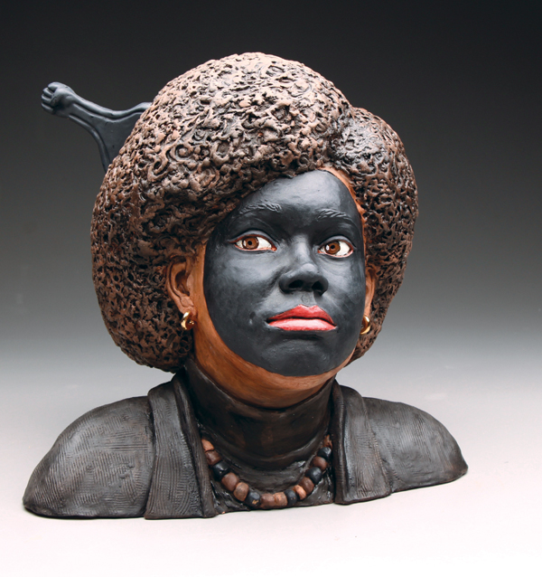Nathan Murray’s The Crossroads, earthenware, underglaze, gold luster, acrylic wash, oils, 2016.