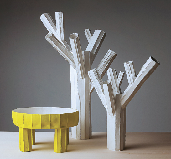 7 Bosco and Tripode, to 35½ in. (90 cm) in height, paper clay, 2019. Photo: Studio Auber. 