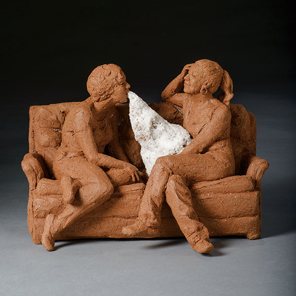 3 The Deposit, 11 in. (28 cm) in length, handbuilt stoneware, built solid and then hollowed, once fired to cone 4 in electric kiln, clay and salt applied post firing, 2013. Photo: Shauna Bittle.