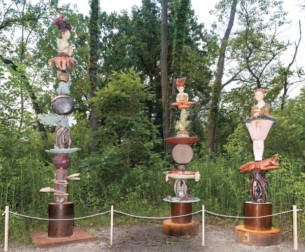 2 Mary Avrakotos, Joan Harris, Joe Szutz, and Shirley White/Black’s Seen, Unseen, and Imagined, wheel-thrown and handbuilt stoneware, mixed media, fired to cone 6 in an electric kiln or cone 10 reduction in a gas kiln. Photo: Jeri Hollister.