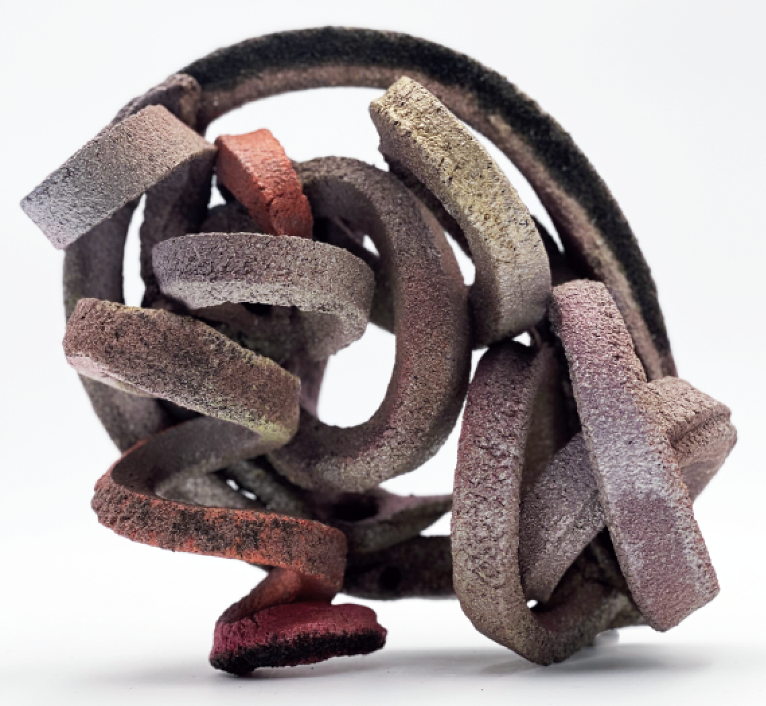 16 Ashwini Bhat’s The Beginning is the End is the Beginning 01, 8 in. (20 cm) in diameter, handbuilt stoneware, underglaze, glaze, fired to cone 6 in oxidation, paint, 2019.