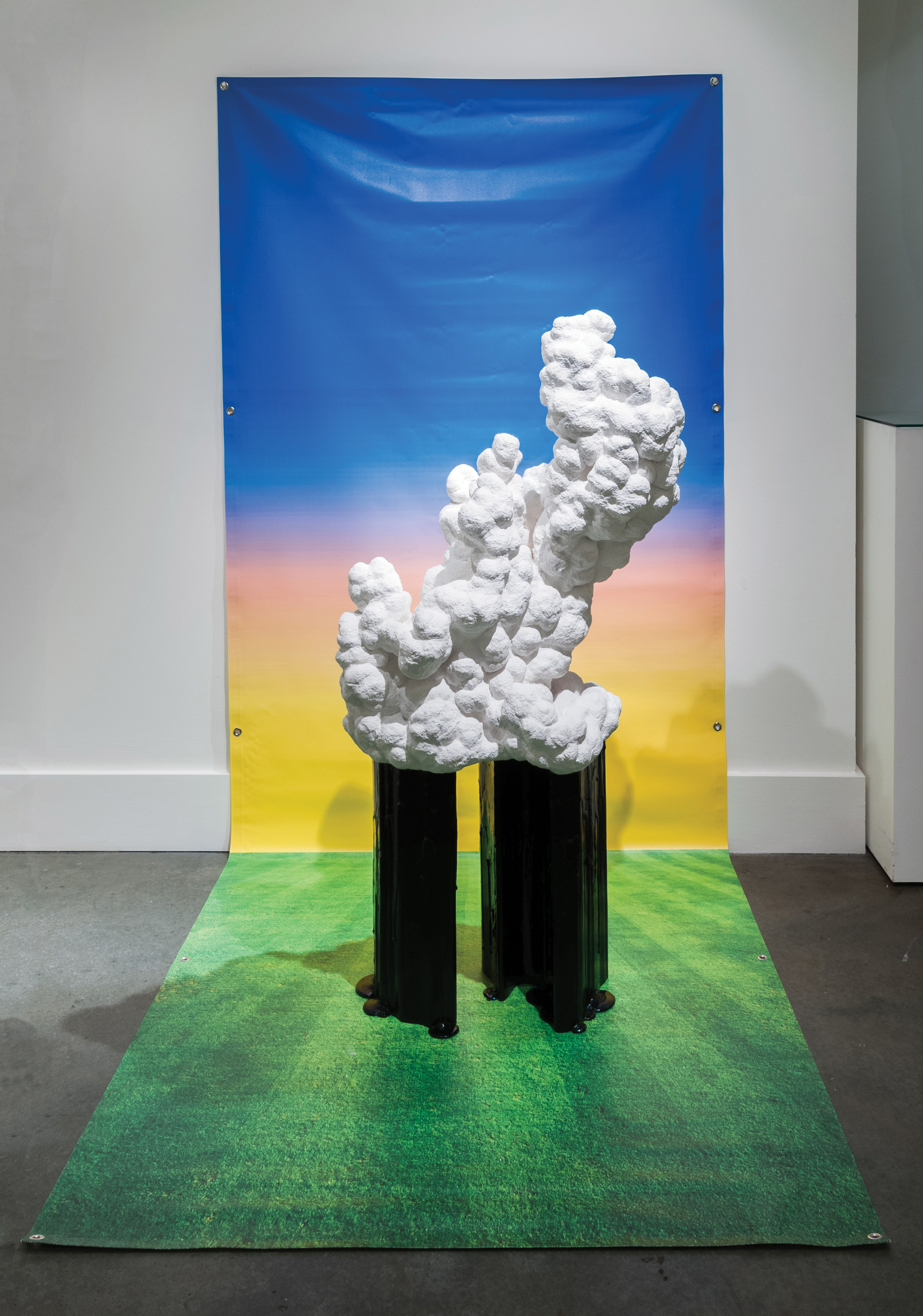 Borrow Pit, 18 in. (46 cm) in width, ceramic, hydrocal, wood, foil tape, paint, graphite, 2015.