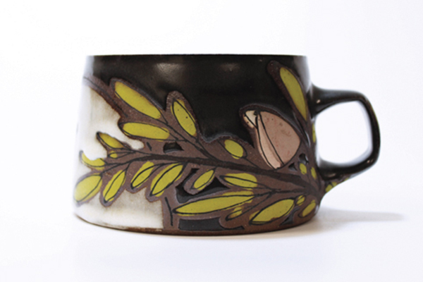 2 Gray Bird Mug, 3 in. (8 cm) in length, wheel thrown, Georgie’s Trail Mix Toast clay, underglaze, glaze, fired to cone 6, 2022.