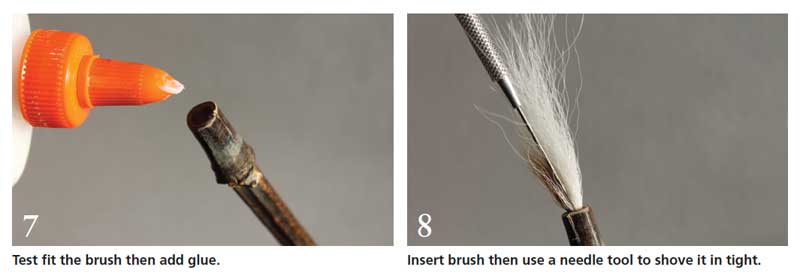 Adding glue and inserting the bristles