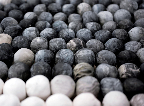 5 MMIWQT Bead Project (Every One) (detail), ceramic beads, ink, 2018. Photo: LeRoy Grafe, Institute of American Indian Arts. 