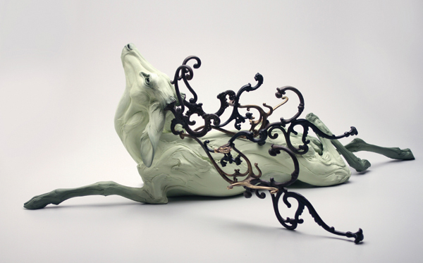 1 Obariyon, 3 ft. 10 in. (1.2 m) in length, stoneware, antique hooks, 2013.