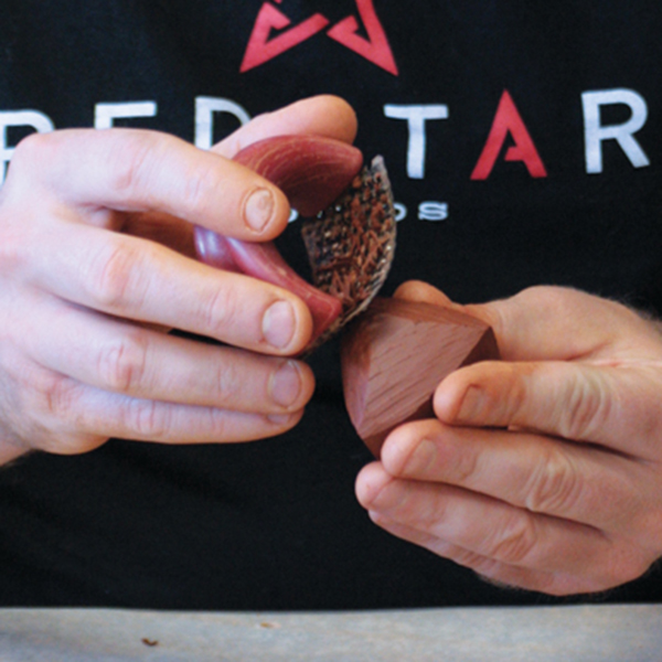 2 Experiment with different directions in mark making with the rasp to shape the knob. Surprising patterns may emerge.
