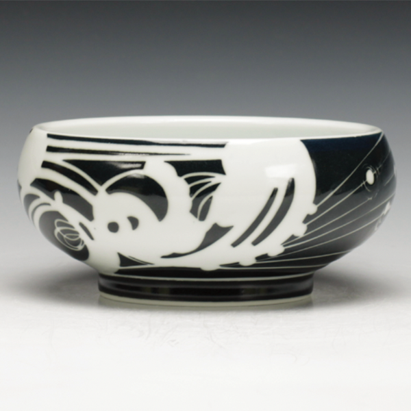 12 Bowl, porcelain, slip, glaze, reduction fired. Photo: Schaller Gallery.