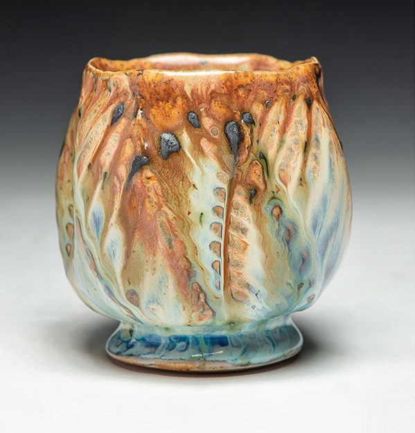 Double-faceted cup, 3½ in. (13 cm) in height, triple glazed, fired to cone 9–10 in reduction in a gas kiln.