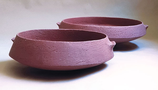 3 Pinakio, 9¾ in. (25 cm) in diameter, red stoneware, 2020. 
