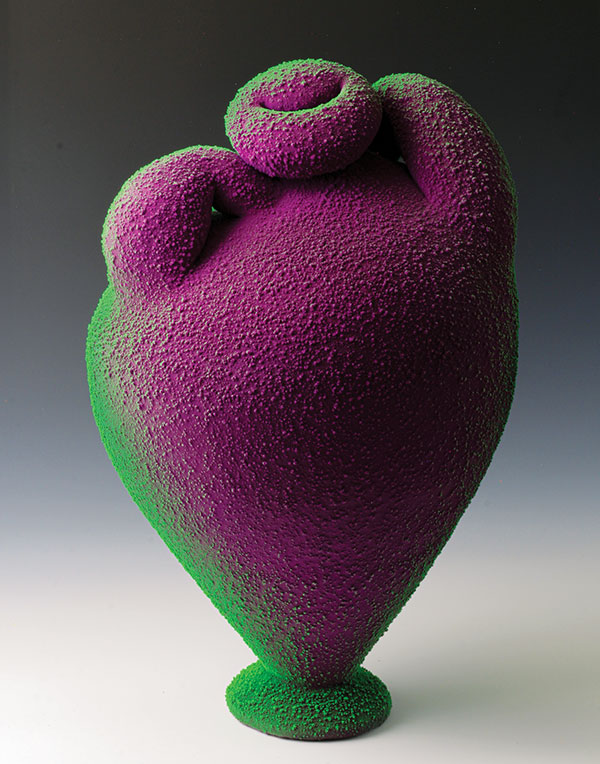 3 Maxwell Mustardo’s Purple and Green Anthropophora, 17½ in. (44 cm) in height, stoneware, plastic.