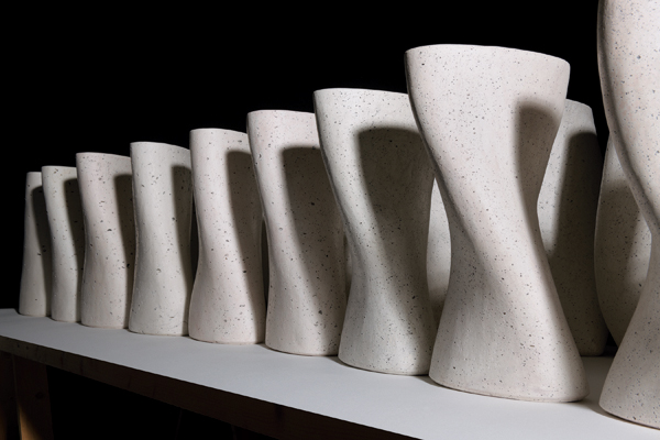 1 Jane Perryman’s From Light to Dark From Dark to Light (installation view), 15¾ in. (40 cm) in height, porcelain and white stoneware mix, organic material. Photo: Douglas Atfield.