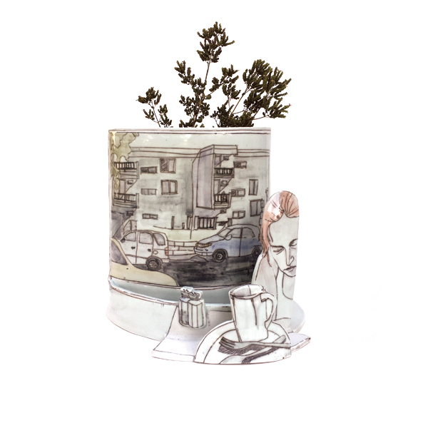 Coffee Break Vase, 10½ in. (27 cm) in width, porcelain, fired to cone 10 in reduction, 2016.