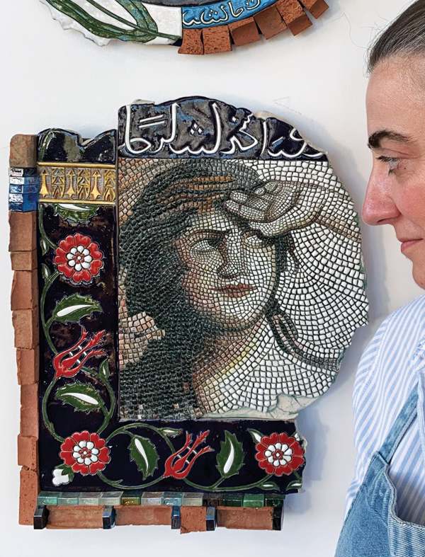 Gökden Alpman Matthews with her work. Photo by Nihal Alpman.