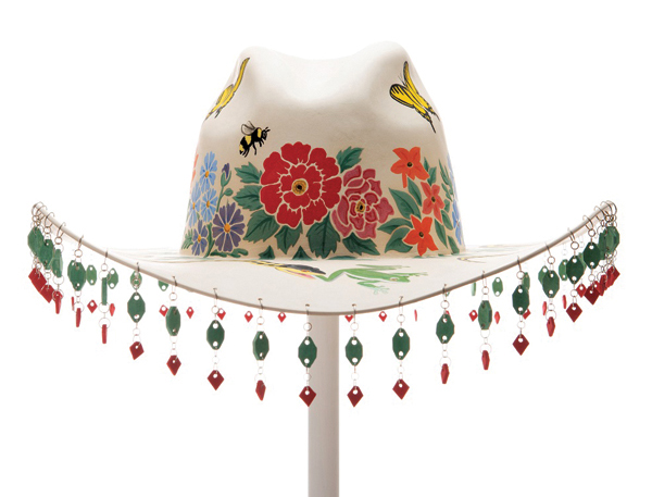 1 Shae Bishop’s Garden Variety Cowboy, 14 in. (36 cm) in width, ceramic, underglaze, silver, 2021. Photo: Visions West Contemporary and Shae Bishop.