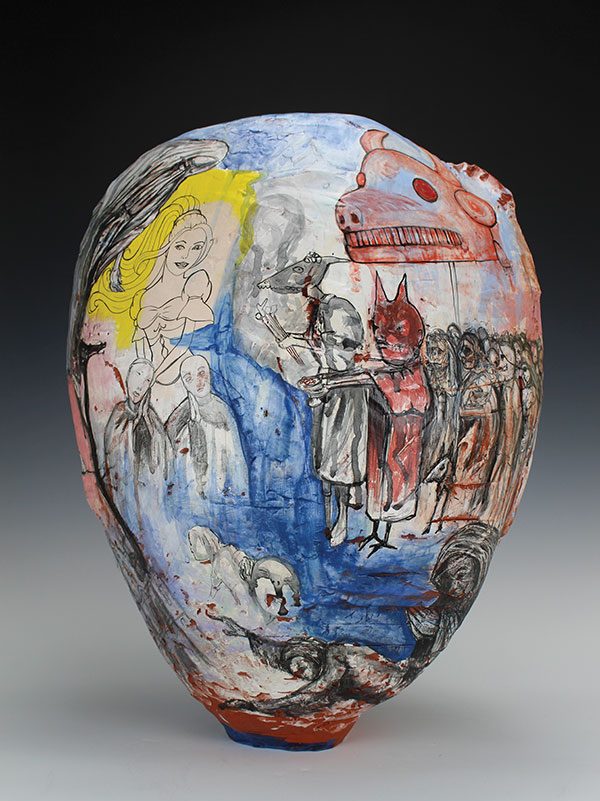6 Lepto, 22½ in. (57 cm) in height, terra cotta, underglaze, overglaze, 2017.