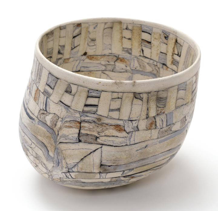 5 Head Bowl #51, 5½ in. (14 cm) in height, grogged nerikomi porcelain, fired to 1915°F (1046°C), 2021.