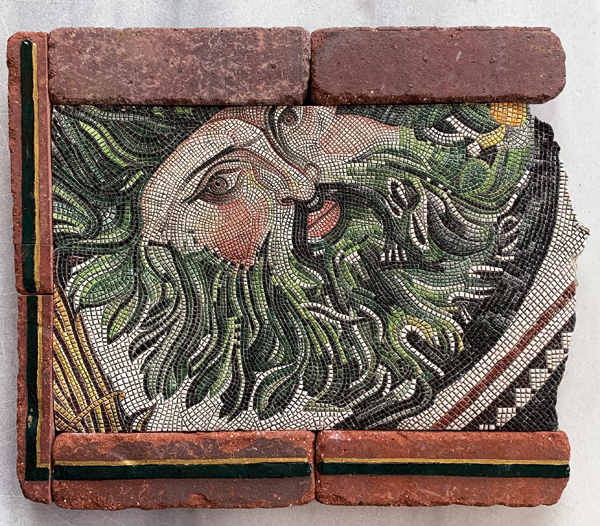 Dionysus of Istanbul, 15¾ in. (40 cm) in length, ceramic, brick, glaze, in-glaze decoration, fired to 1832°F (1000°C), gold glaze paint, 2019. 