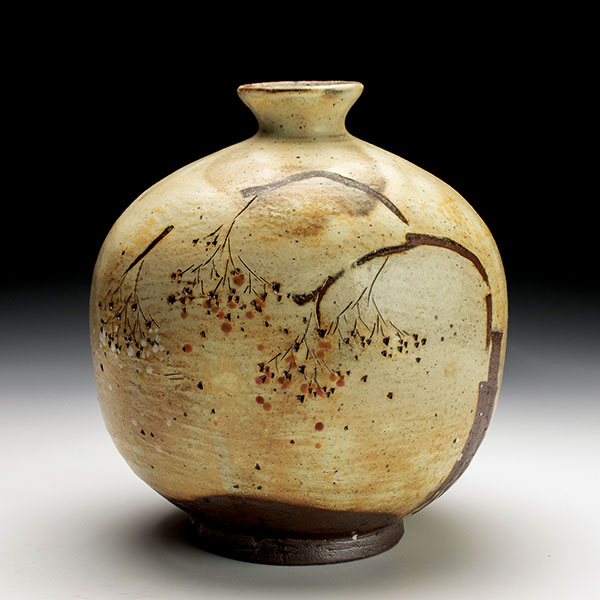 7 Vase, 8½ in. (22 cm) in height, wheel-thrown and altered stoneware, white slip, inlay, clear and multiple colored glazes, reduction fired to cone 10 in a gas kiln.