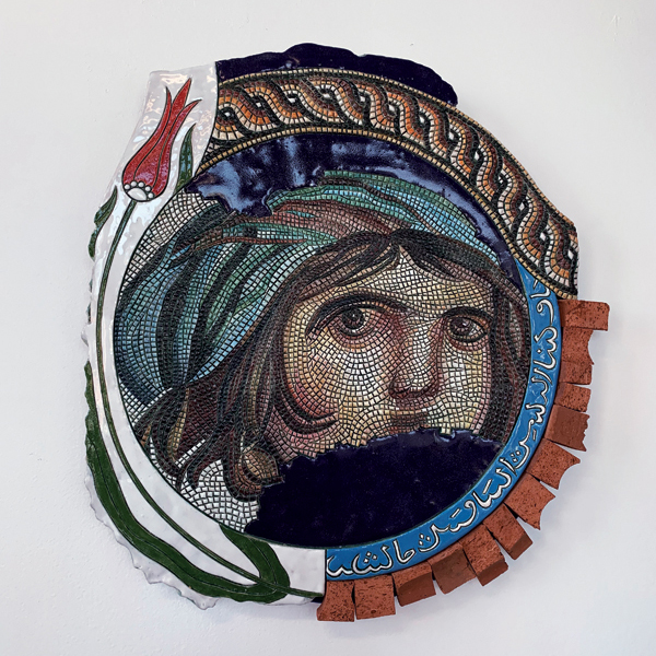 Woman of Anatolia, Zeugma, 15¾ in. (40 cm) in diameter, ceramic, brick, glaze, in-glaze decoration, fired to 1832°F (1000°C), 2021.