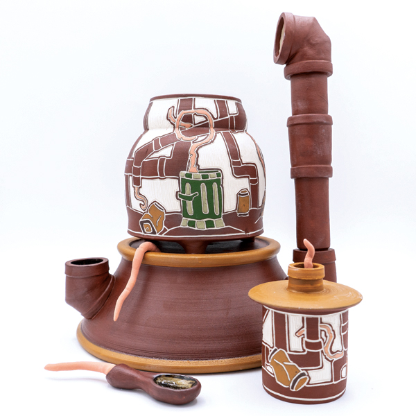 Sewer Rat Sugar Jar, 12 in. (30 cm) in height, sgraffito on porcelain.