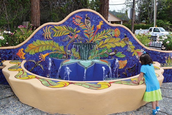 7 Aileen Barr and Colette Crutcher’s Jardin de Ninos, 45 ft. (13.7 m) in length, handmade tile and mosaic fountain, seating, and signage, Redwood City, 2015.