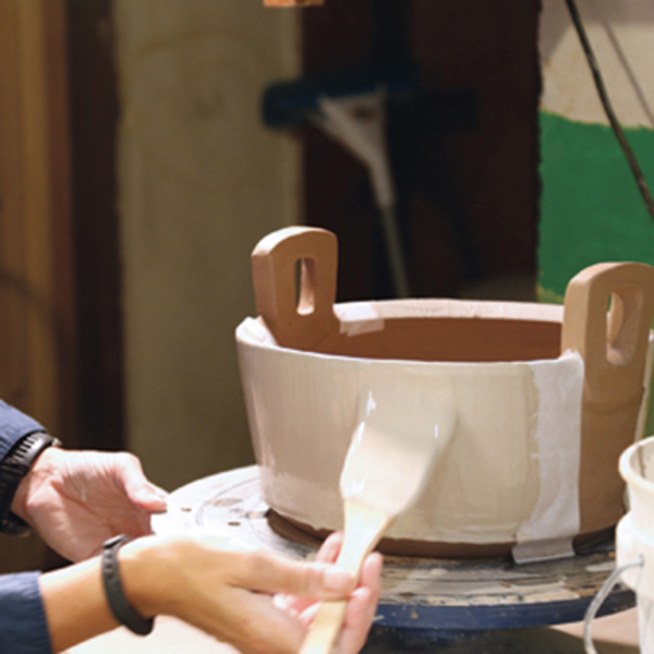 12 Apply slip with a brush to the exterior of the pot.