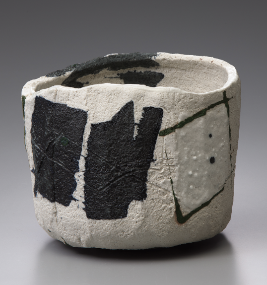 1 Raku Kichizaemon XV Jikinyū’s Gai (end, edge, finishing point), 4½ in. (12 cm) in height, Yakinuki-type ‘Rock’ White Raku tea bowl, ceramic, 2022. Courtesy Annely Juda Fine Art. Photo: Takashi Hatakeyama.