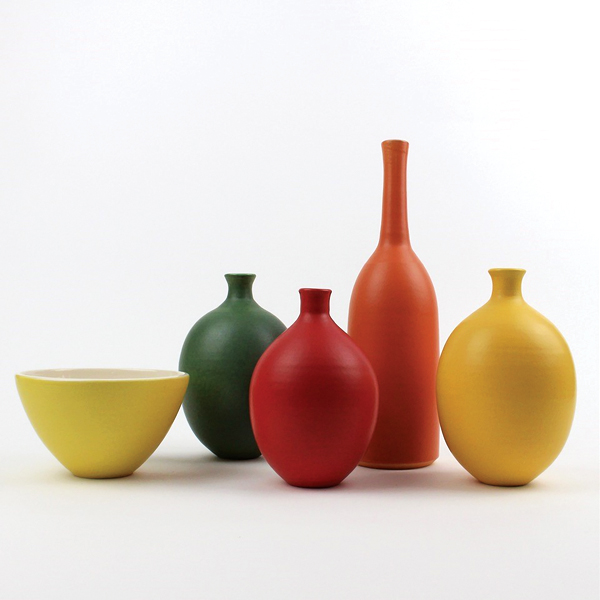 2 Lucy Burley’s Colorful Still-Life, to 9 in. (23 cm) in height, wheel-thrown white earthenware. 