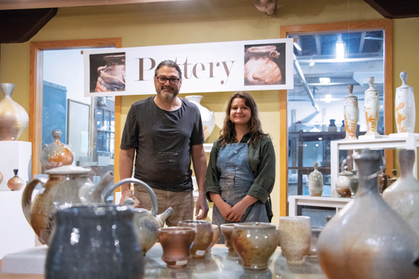 1 Mark Goertzen and Norah Ruth Amstutz in the Goertzen Pottery studio in Goshen, Indiana. 