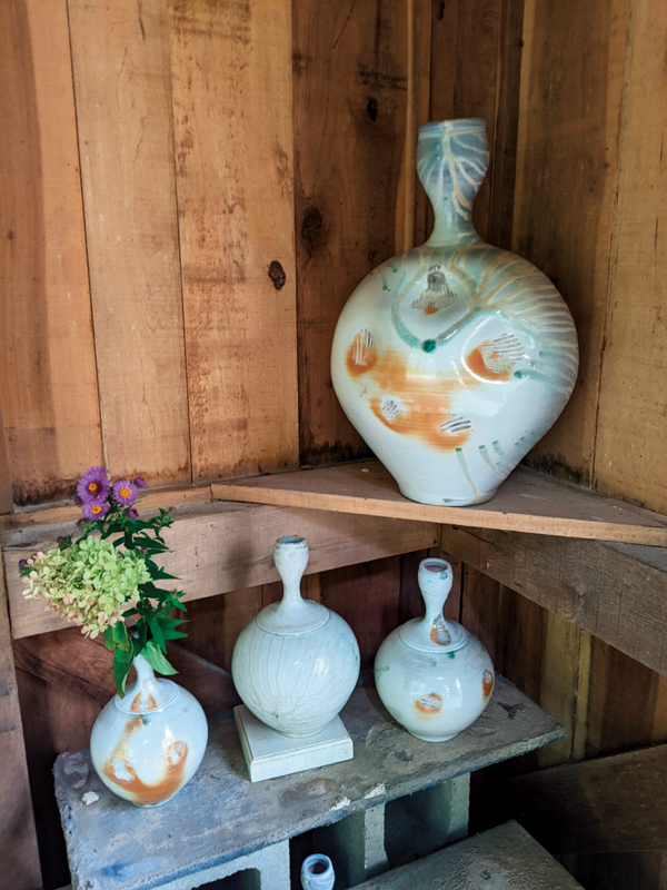 7 Porcelain wood-fired bottles on display at the 2022 Michiana Pottery Tour. 