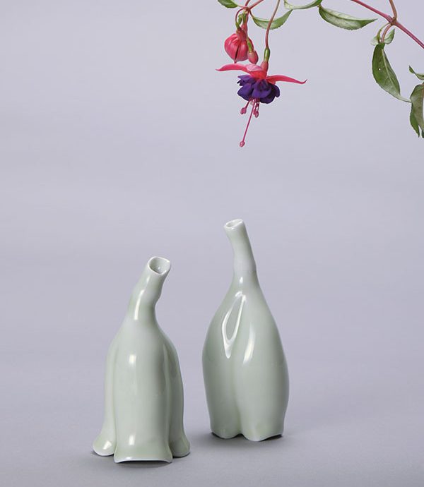 Kaie Fu’s vases, to 7 in. (17 cm) in height, thrown and altered porcelain.