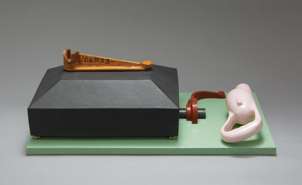 9 Eric Mirabito’s untitled, 24 in. (61 cm) in height, cone 6 clay, earthenware, glaze, wood, 2014.