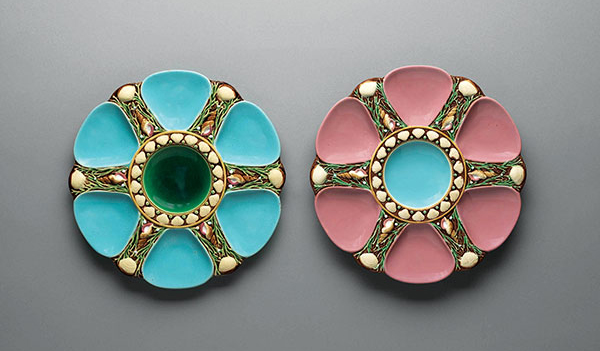 1 Mintons Ltd.’s Oyster Plate, Shape No. 1323, 9¼ in. (24 cm) in diameter, earthenware, majolica glazes, 1901. 