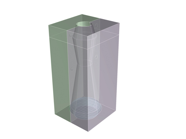 B Configuration with four separate mold parts.