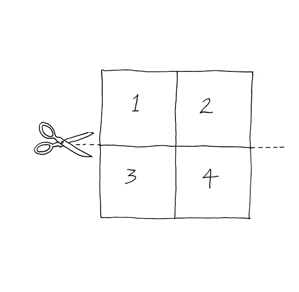 11 Tape the drawing together in the original order, then cut it in half horizontally.