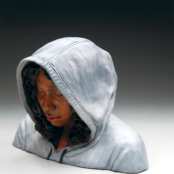 The Threat, 15 in. (38 cm) in height, earthenware, underglaze, acrylic wash, 2016.