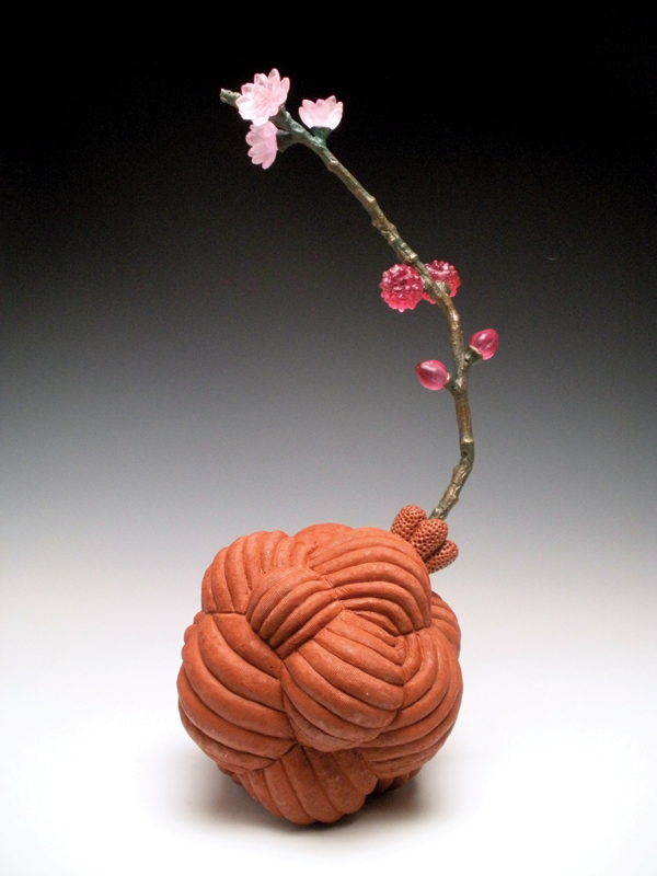 2 Helen Otterson’s Ruby Blossom, 22 in. (38 cm) in height, terra cotta, bronze, glass, 2014.